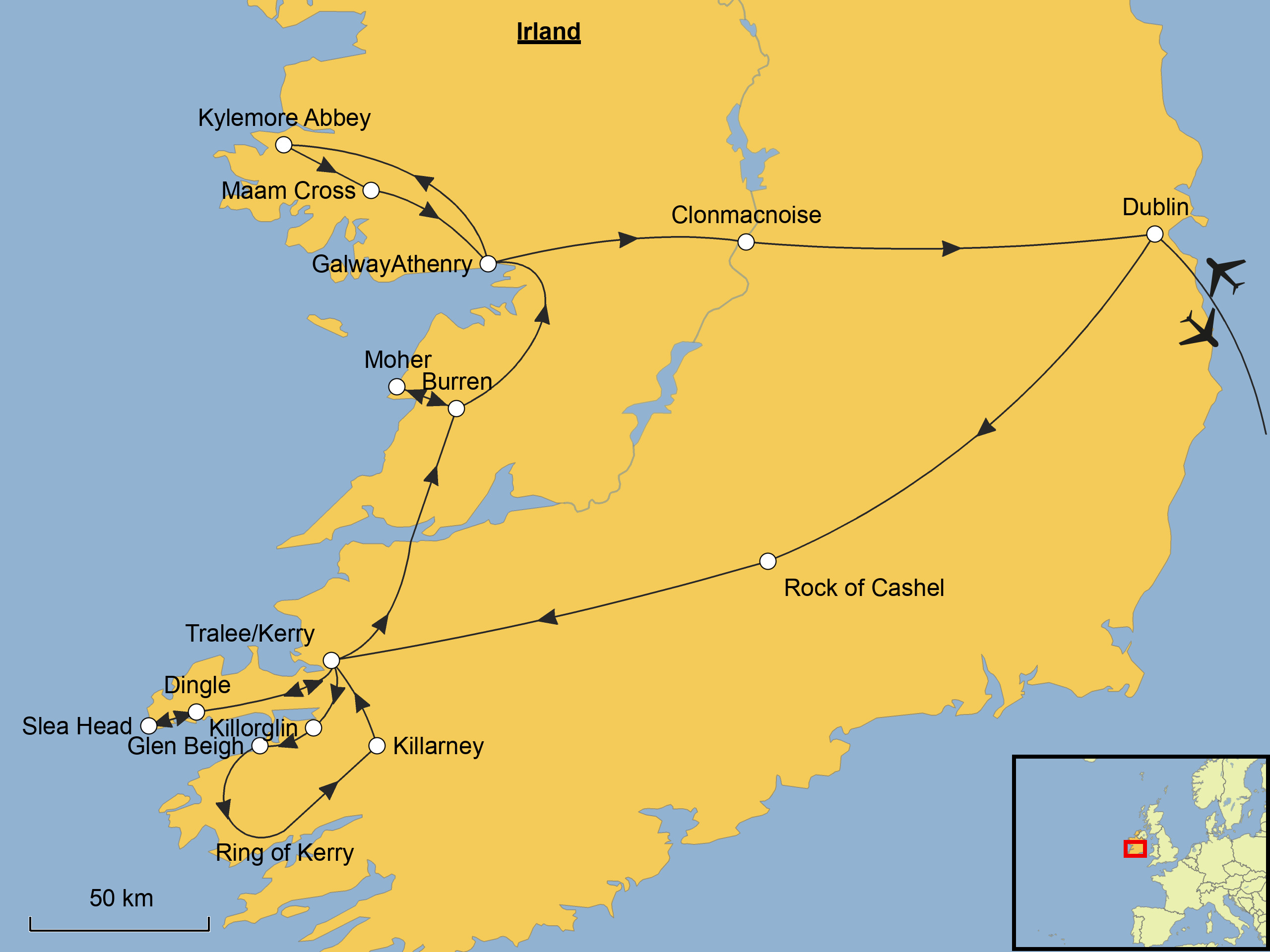 Flughäfen Irland Karte