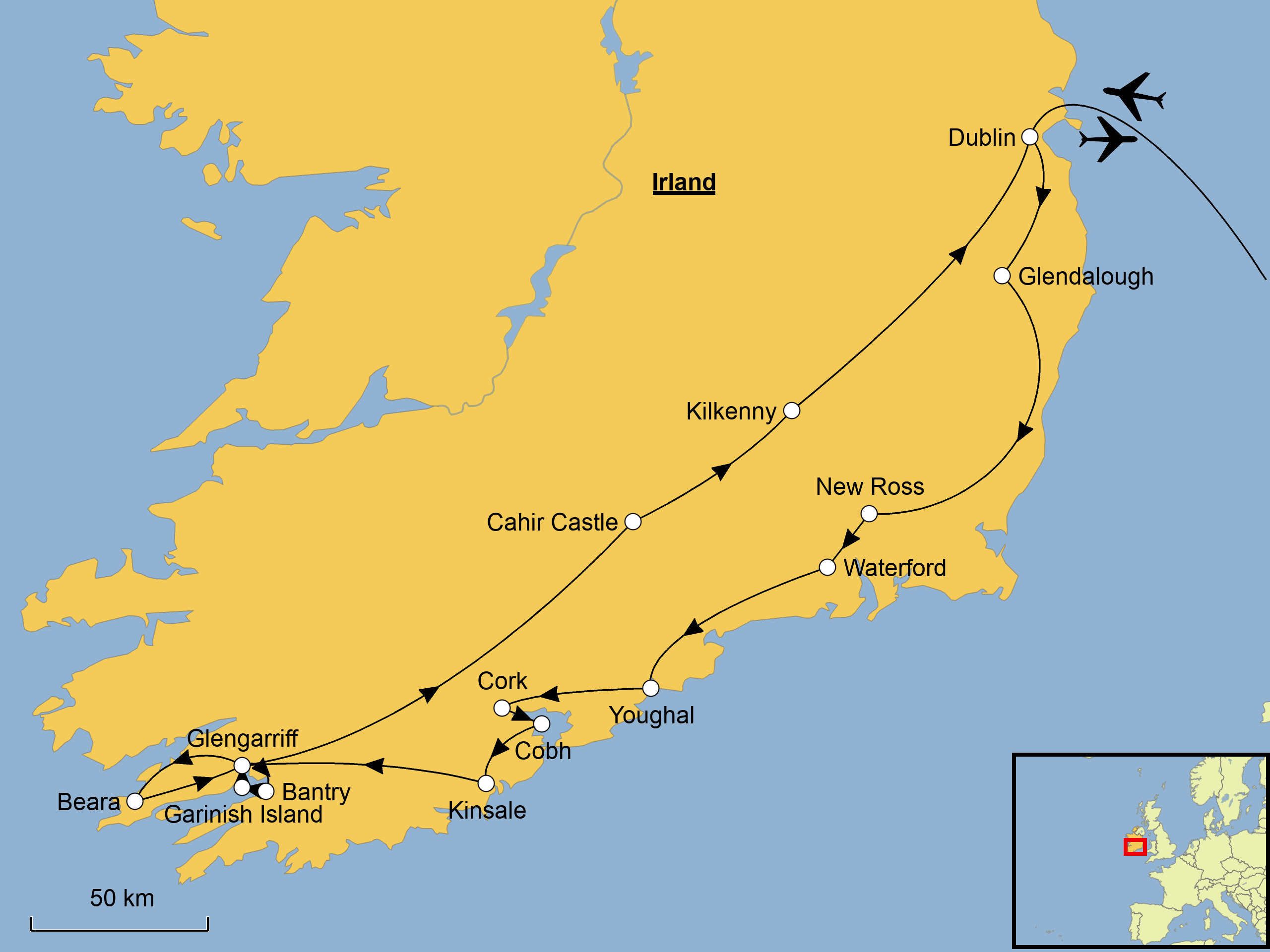 Irlands Südosten Karte