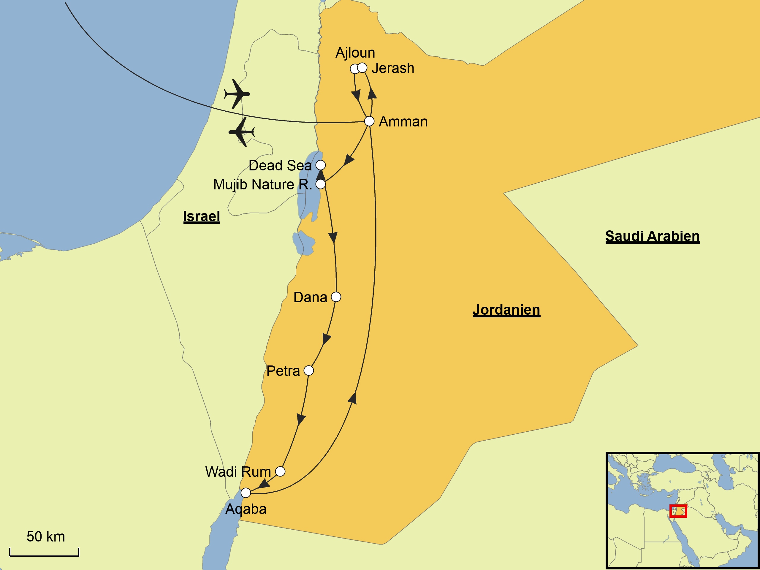 Jordanien Wandern Karte