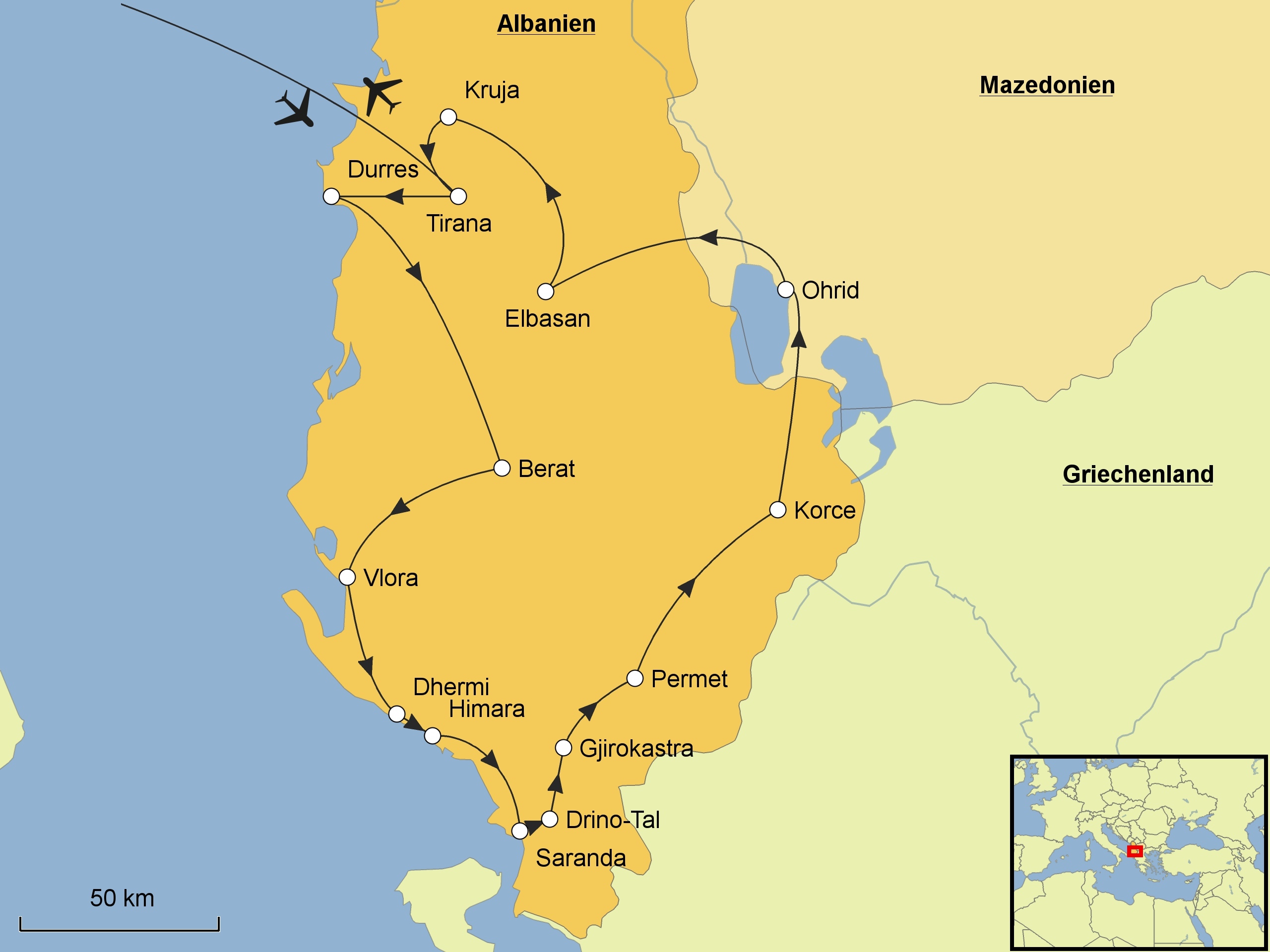 Albanien Rundreise Karte SRD
